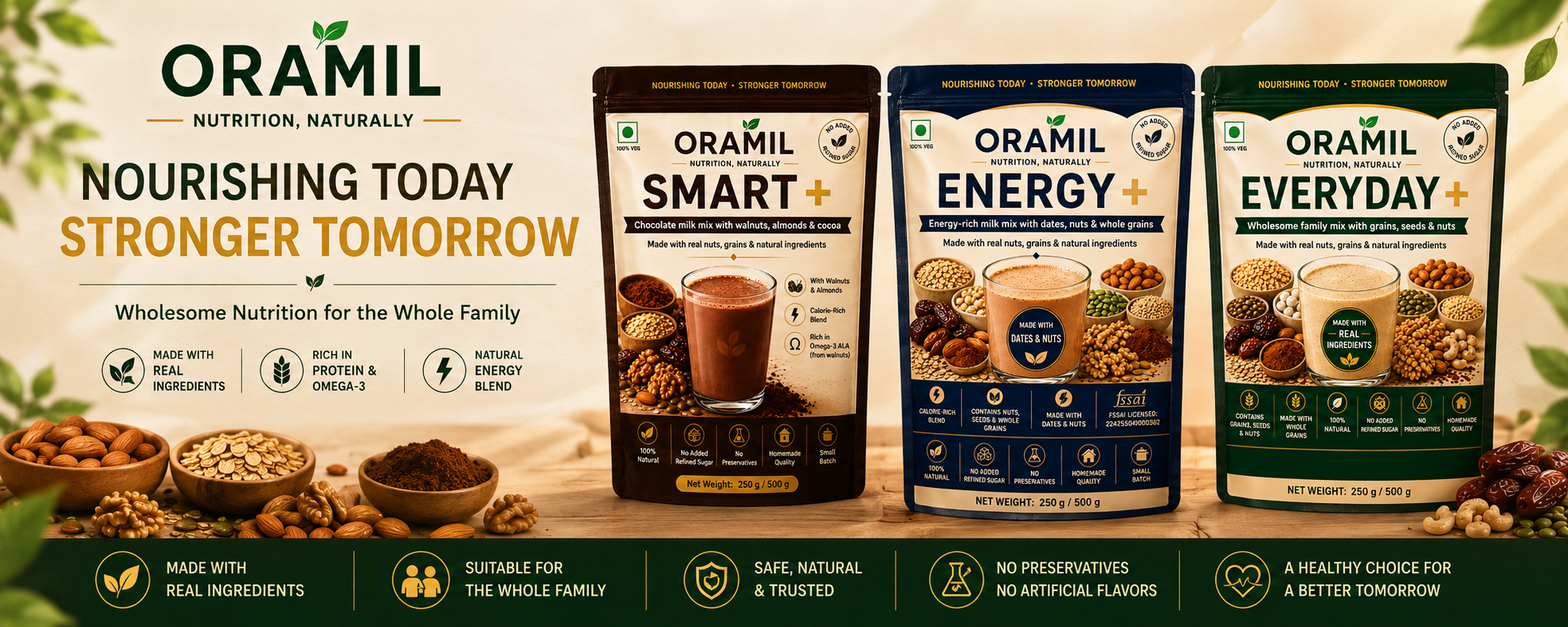 ORAMIL — Smart+, Energy+ and Everyday+ wholesome milk mixes made with real nuts, grains and natural ingredients
